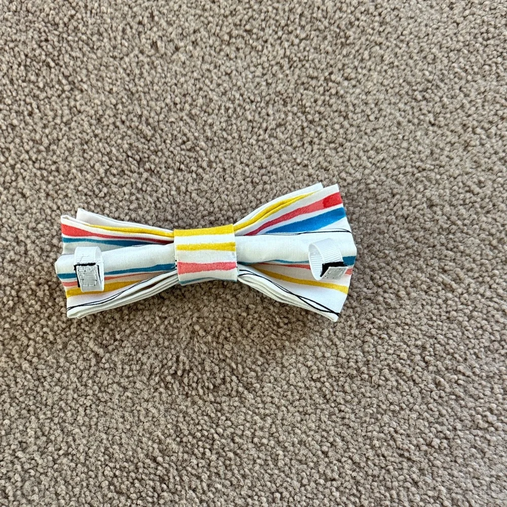 Striped Multicolor Dog Bow Tie Collar Accessory - White Base